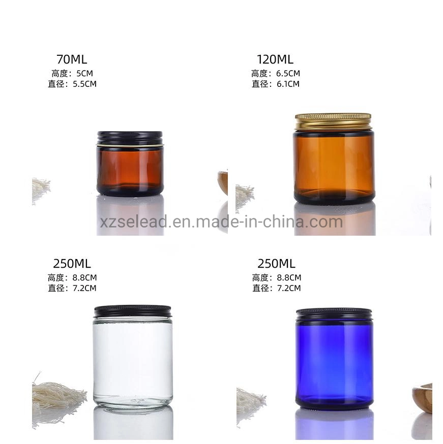 Empty 100ml 250ml 8oz Amber Round Glass Candle Jar Container with Metal Lid 9oz Candle Glass Jar