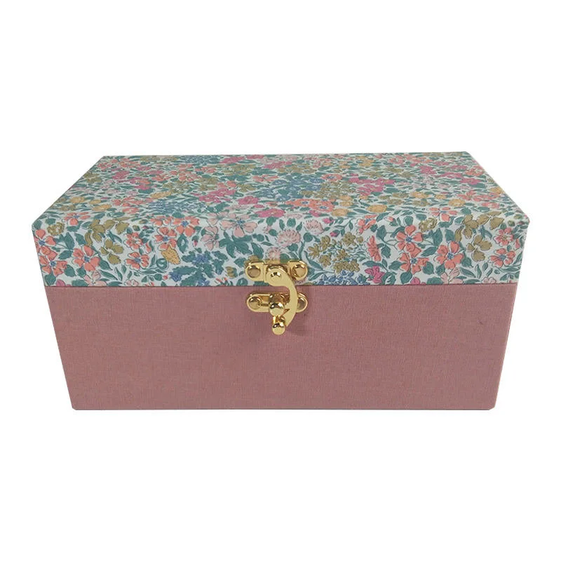 Top Quality Elegent Retail Cosmetics Gift Packaging Boxes with Cloth Cover Luxury Golden Metal Lock