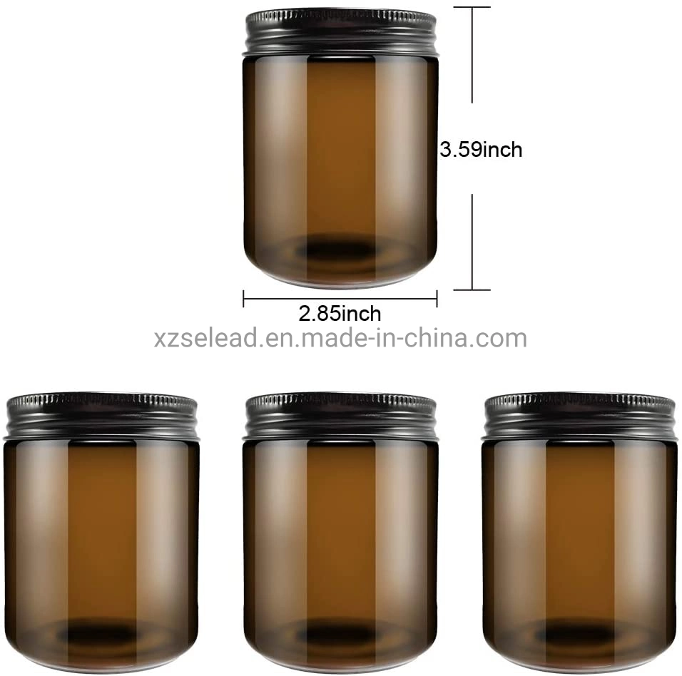 Empty 100ml 250ml 8oz Amber Round Glass Candle Jar Container with Metal Lid 9oz Candle Glass Jar