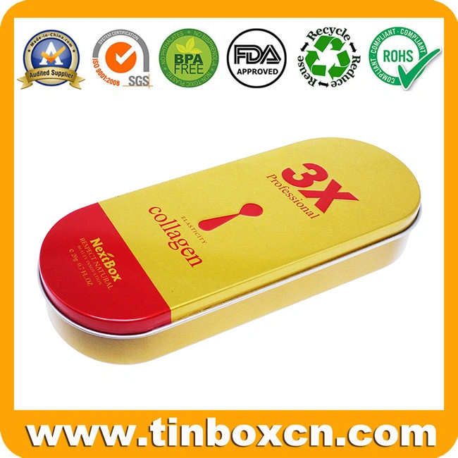 Golden Emboss Oval Metal Box Tin Case with Insert for Pencil Stationery