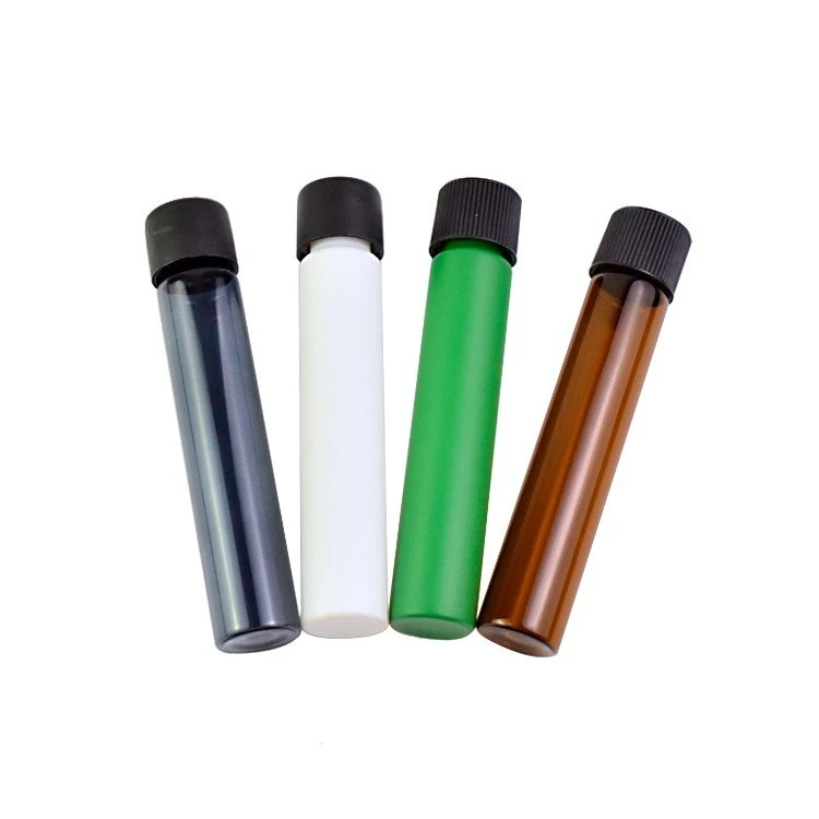 22*115mm Colorful Resistant Black Screw Cap Prerolled Glass Tube Tobacco Glass packaging with Child Resistant Metal Color Cap