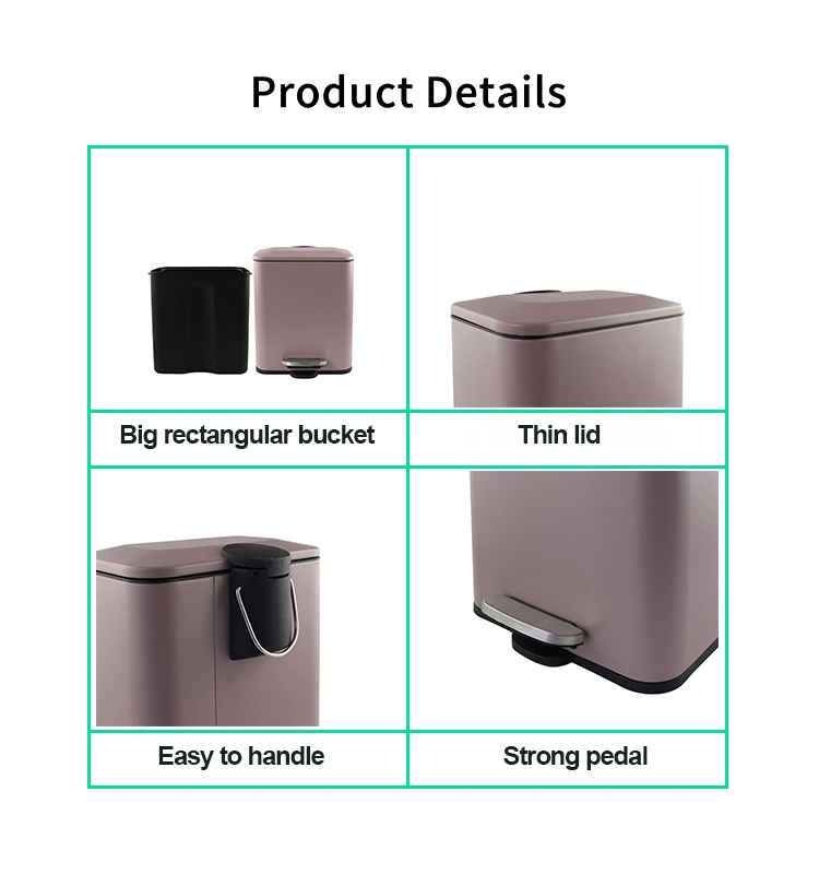 Popular Hot Selling Metal Rectangular 5L Trash Can