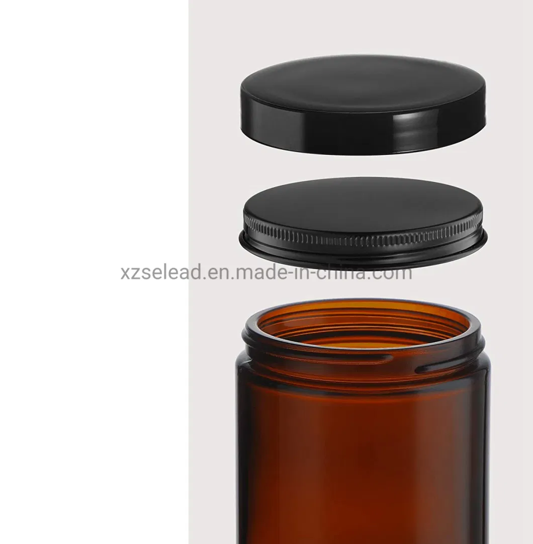 Empty 100ml 250ml 8oz Amber Round Glass Candle Jar Container with Metal Lid 9oz Candle Glass Jar