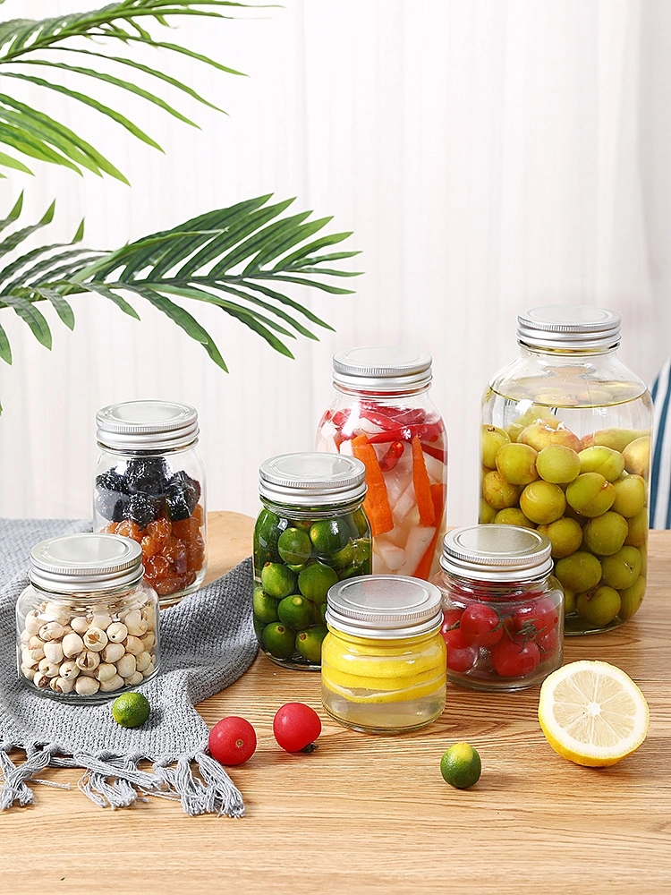 Hot Sale Wholesale 4oz 8oz 16oz Clear Wide Mouth Glass Mason Jar Canning Food Storage Jar Packaging Glass Container with Metal Lid