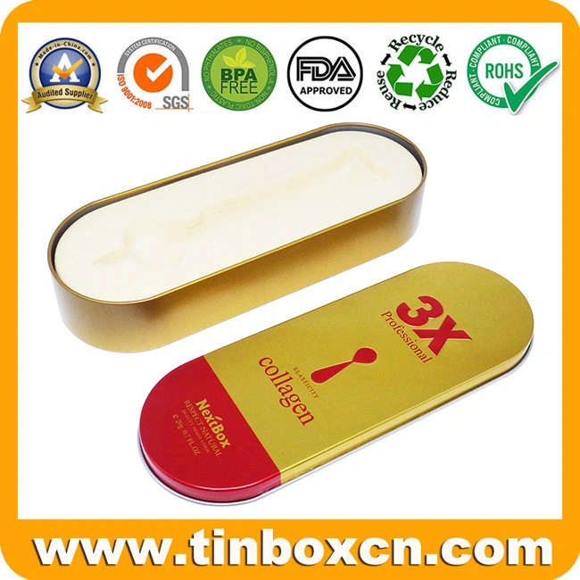 Golden Emboss Oval Metal Box Tin Case with Insert for Pencil Stationery