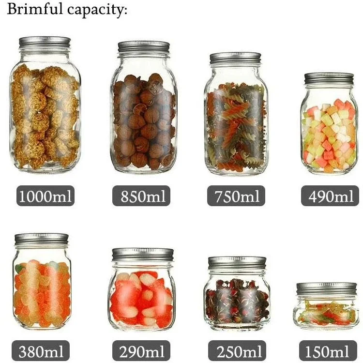 Hot Sale Wholesale 4oz 8oz 16oz Clear Wide Mouth Glass Mason Jar Canning Food Storage Jar Packaging Glass Container with Metal Lid