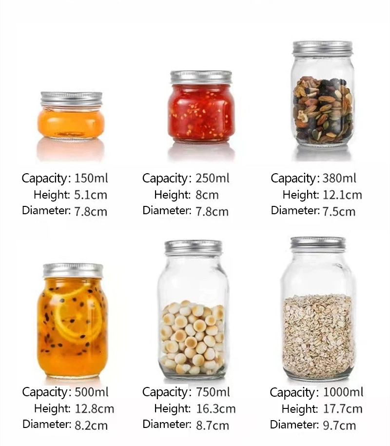 Hot Sale Wholesale 4oz 8oz 16oz Clear Wide Mouth Glass Mason Jar Canning Food Storage Jar Packaging Glass Container with Metal Lid