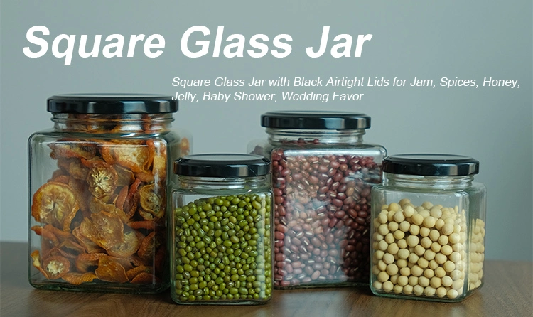 50ml 100ml 200ml 280ml 380ml 500ml 730ml 1000ml Square Glass Jar with Metal Lid Glass Jars