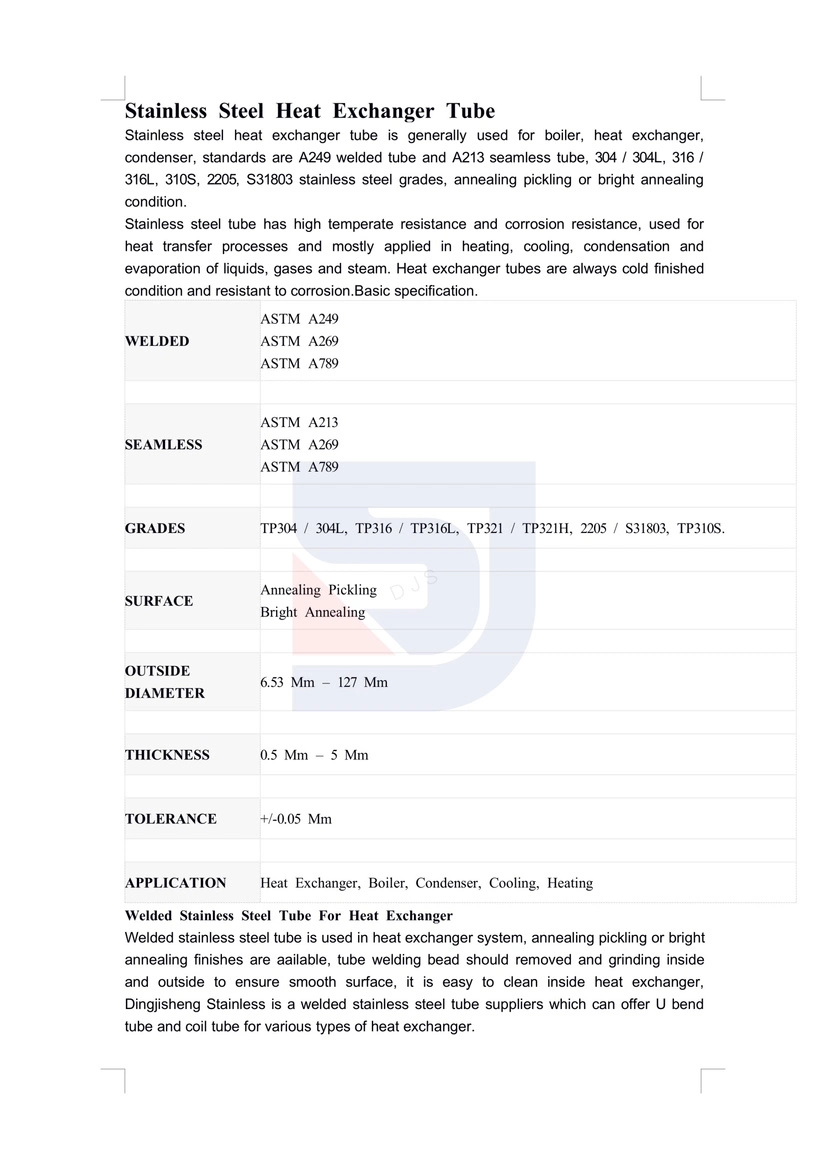 ASTM A789 Stainless Steel Tubes ASTM A789 Stainless Steel Heat Exchanger Tubes