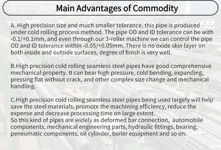 Cold Rolling Carbon Alloy Steel Precision Bright Surface Smooth Both Inside and Outside Hydraulic Pipe Boiler Pipe Gas Drilling Steel Pipe