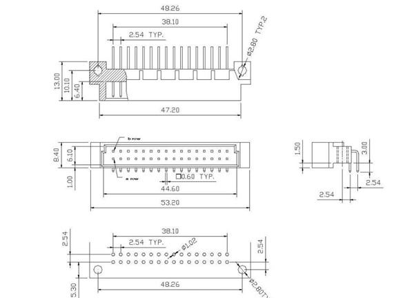 DIN41612 Connector, 3X16POS, High + Low Terminal, Female, Right Angle, Custom