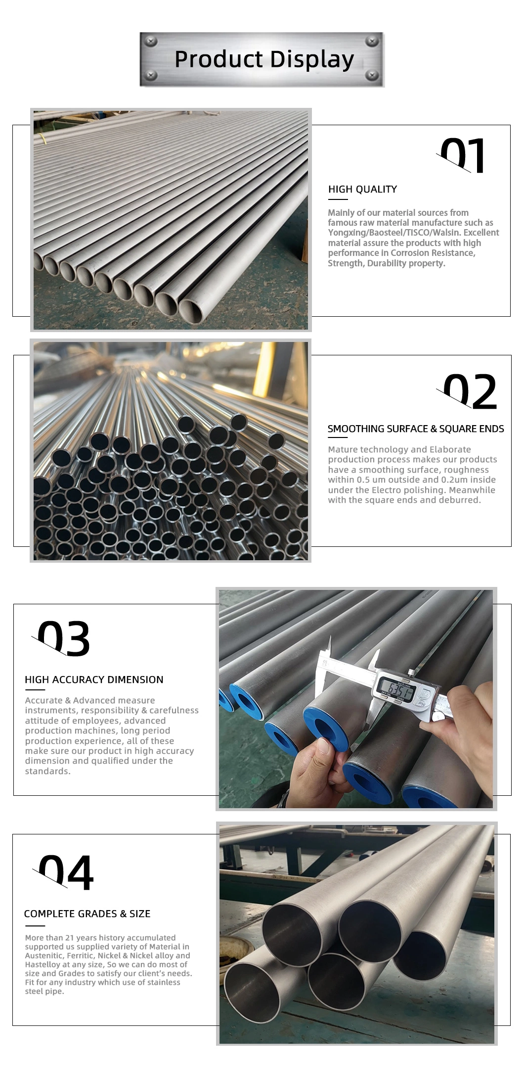 Stainless Steel Pipe 304 304L 304h 316 316L 316h 321 321H 317L 347 347H 310S 310 310h Stainless Steel Seamless Pipe Chemical Pipe Supplier