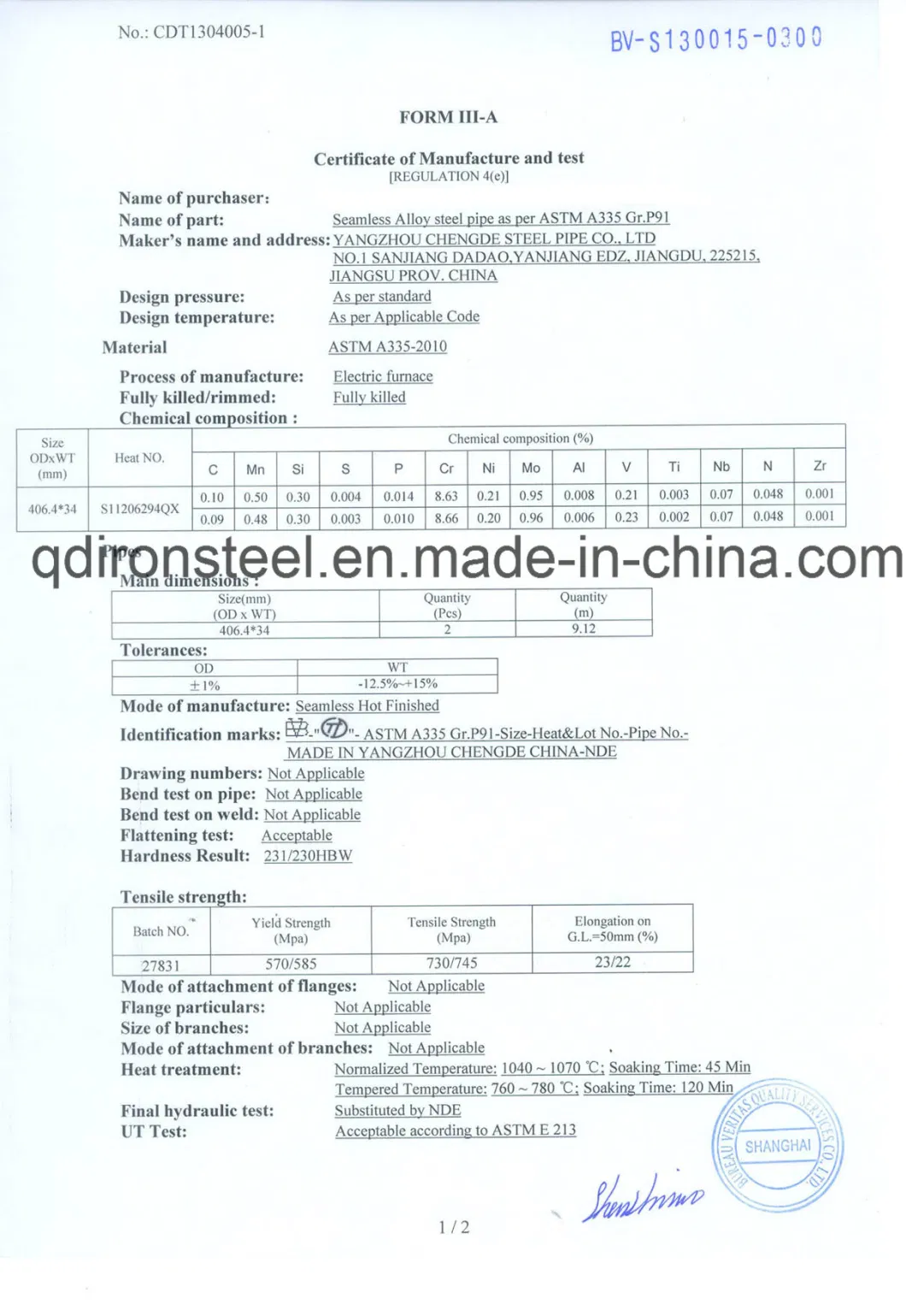 ASME SA335 P91 P22 High Pressure Alloy Seamless Steel Boiler Pipe