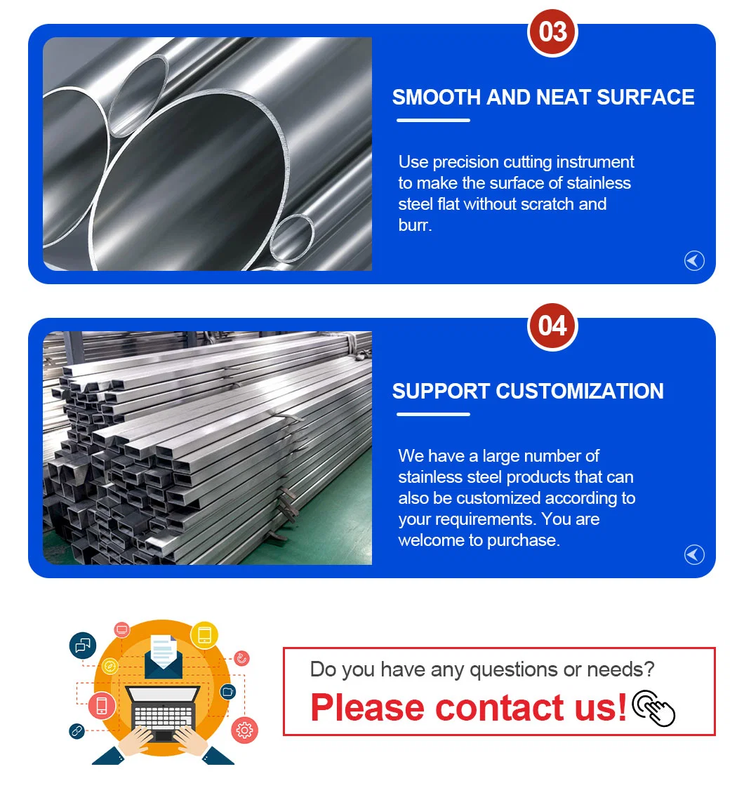 Best Selling Customized 201, 202, 301, 304, 304L, 321, 316, 316L. Stainless Steel Pipes for Construction with High Quality