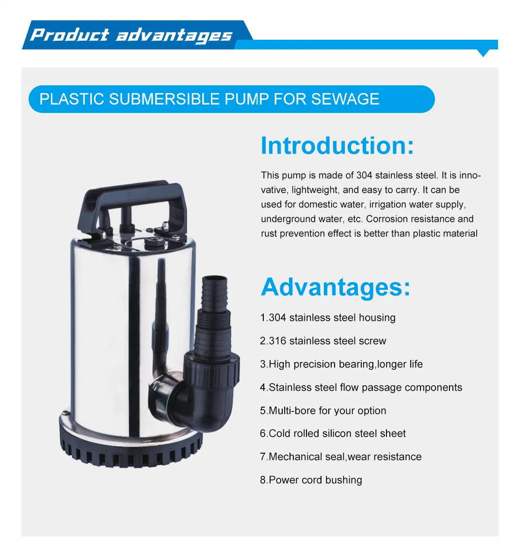 Ssp Plastic Submersible Chemical Pump for Household Corrosion Resistant High Lift Mute