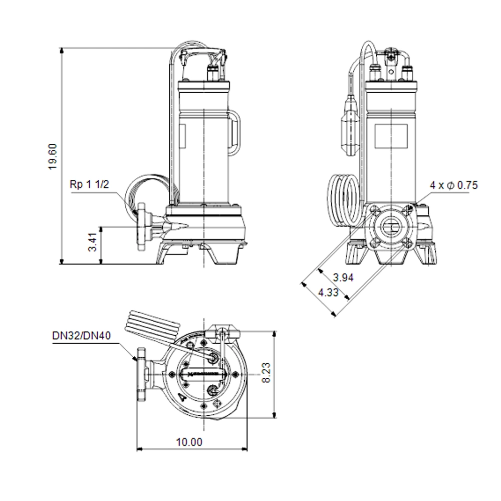 Electric Float Switch Submersible Dirty Water Mud Sewage Pump for Wastewater