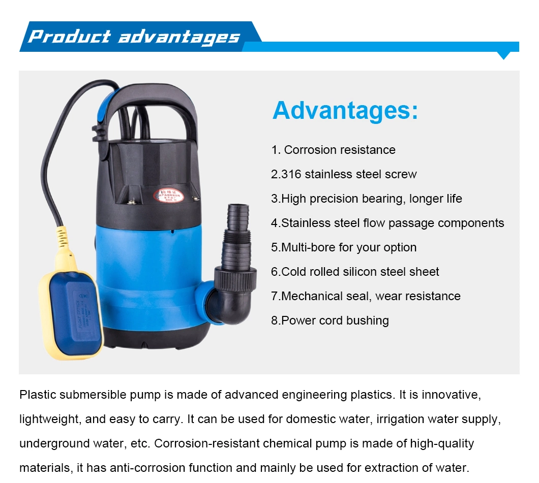 Tfsp Plastic Submersible Chemical Pump for Household Corrosion Resistant High Lift Mute 750W 220V with Controller