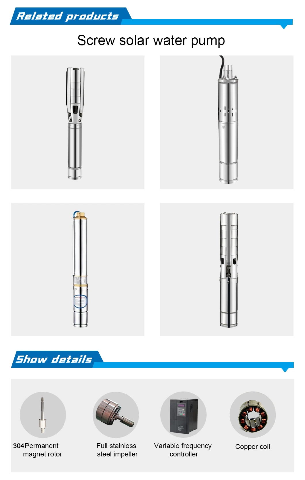 180W DC24V Stainless Steel Submersible Solar Water Pump for Deep Well