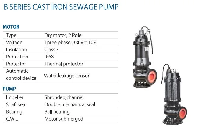 Wassermann Cast Iron Submersible Resin Sewage Water Pump Stainless Steel Vortex Wastewater Pump with Grinder Cutter