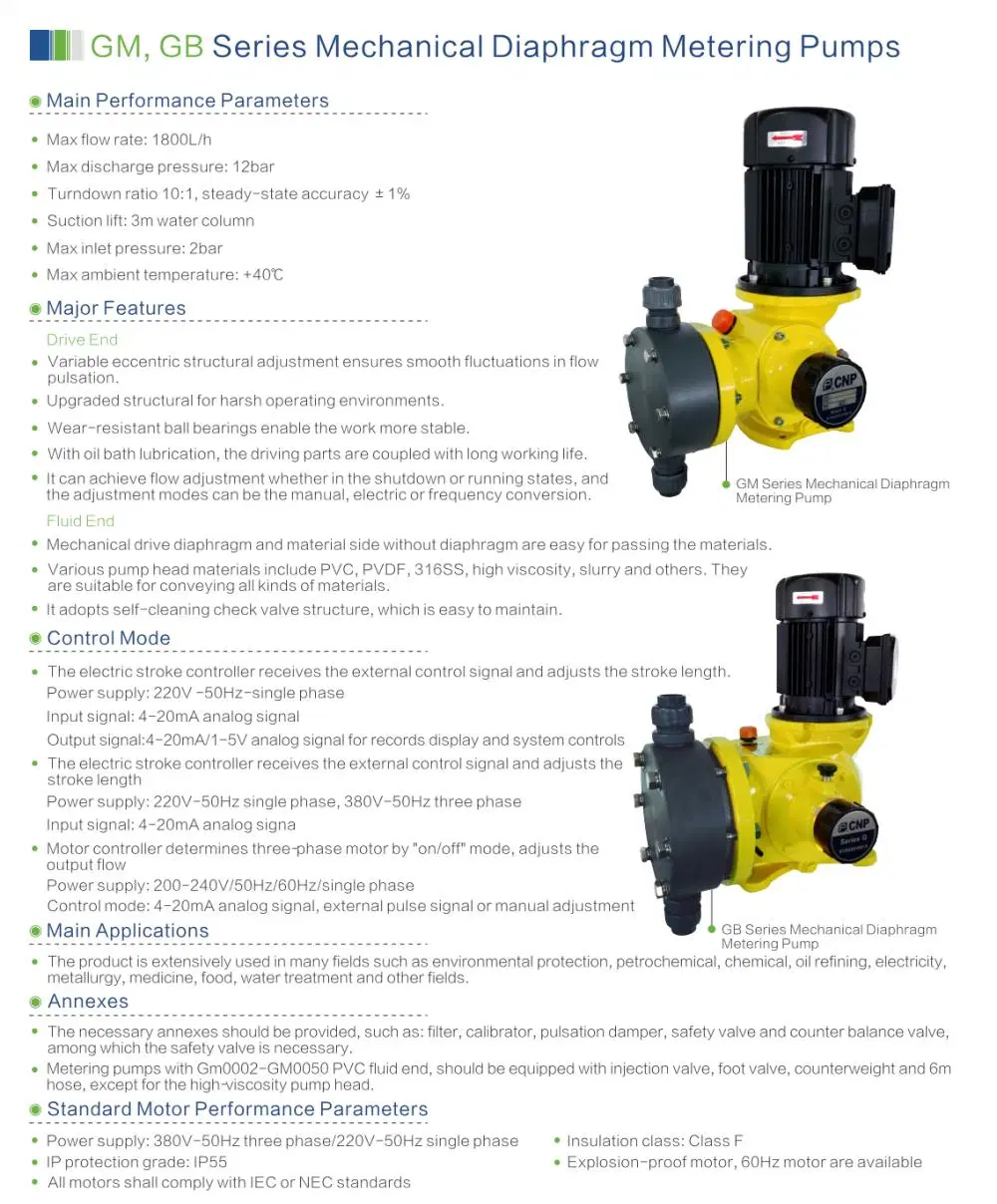 GM Mechanical Diaphragm Dosing Pump Metering Pump Sodium Hypochlorite Quantitative Pump