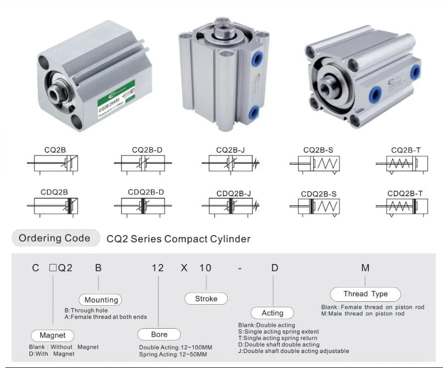 C (D) Q2 Series Double Acting Single Rod Compact Air Cylinder