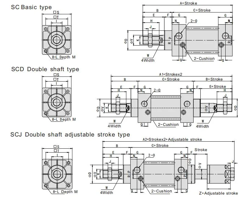 Sc Series Standard Tie Rod Double Acting Pneumatic Cylinder