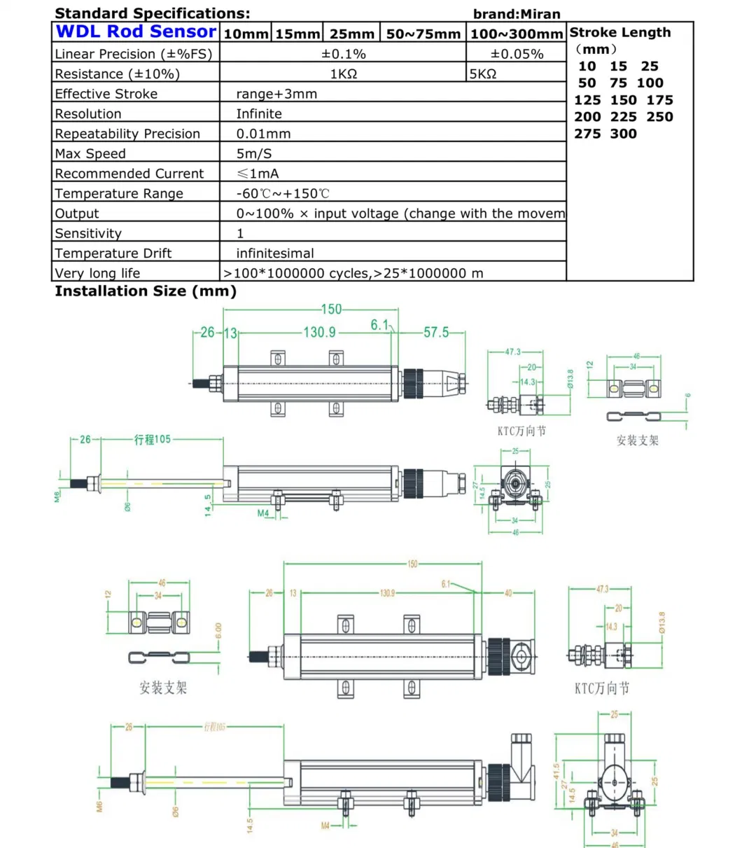 High Precision Wdl Draw-Bar Type Linear Motion Displacement Sensor