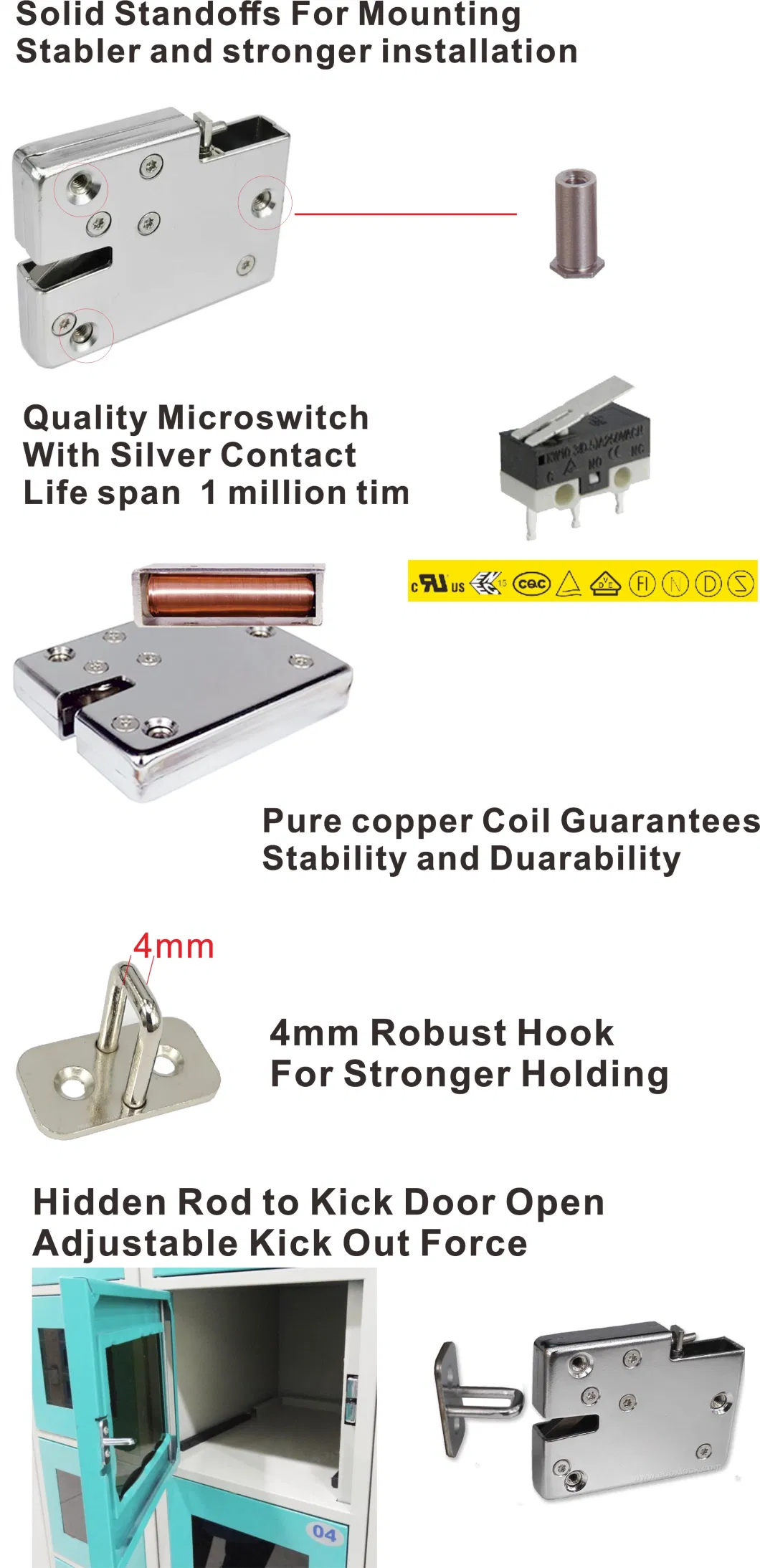 Electric Lock for Cabinets and Electronic Lockers with Door Status Reporting (MA1208LS)