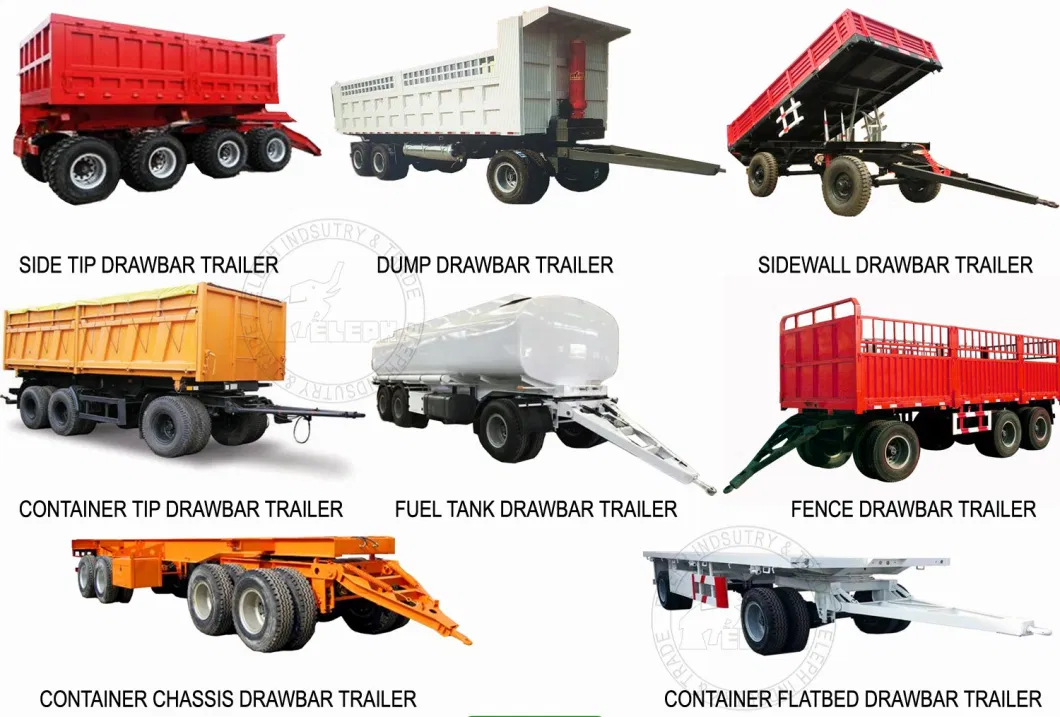 2 Axles 20t 28feet Cargo Draw Bar Flatbed Dolly Trailer