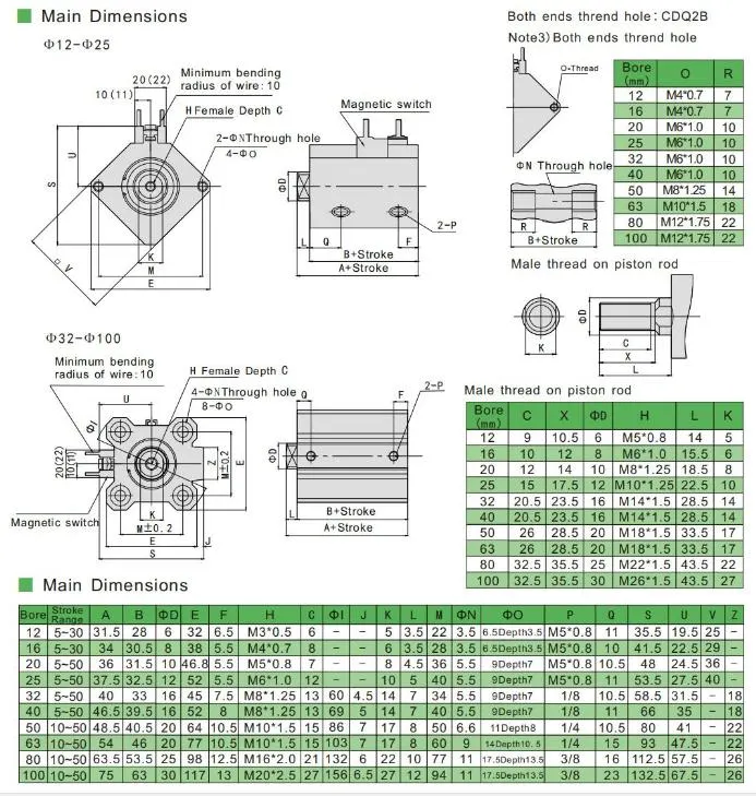 C (D) Q2 Series Double Acting Single Rod Compact Air Cylinder