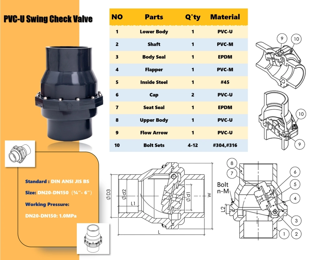 High Quality PVC Swing Check Valve UPVC Wafer Type Drain Check Valve Plastic Single Disc Check Valve UPVC Non Return Flap Valve