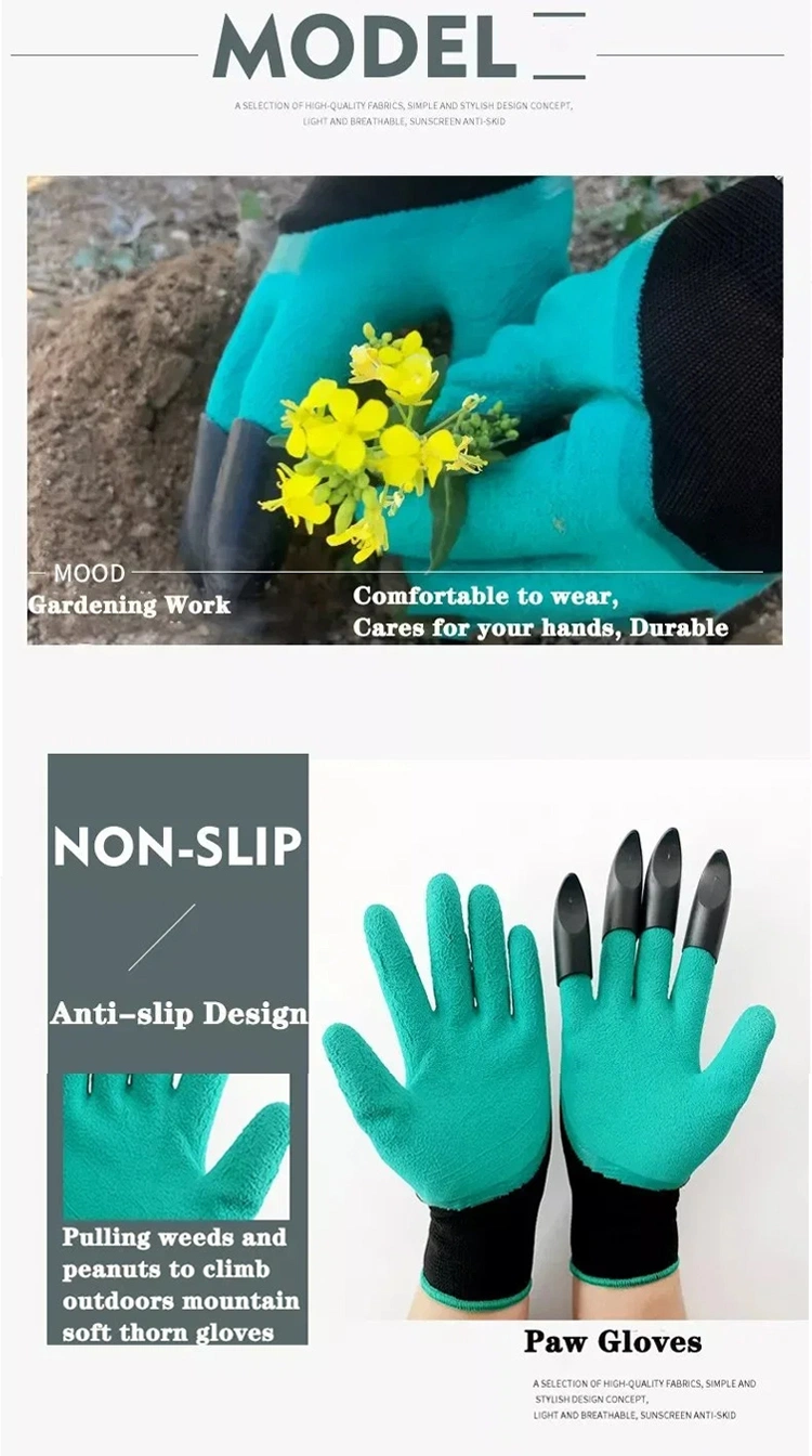 Cross Border Explosive Gardening Digging Gloves with Claws Impregnated with Rubber Outdoor Cauliflower Thorn Resistant Gloves Resistant to Dirt and Strainmitte