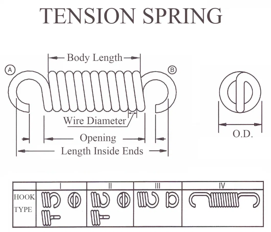 Extension Coils Tension Springs Helical Spiral Galvanized Hook Springs China Manufacturer