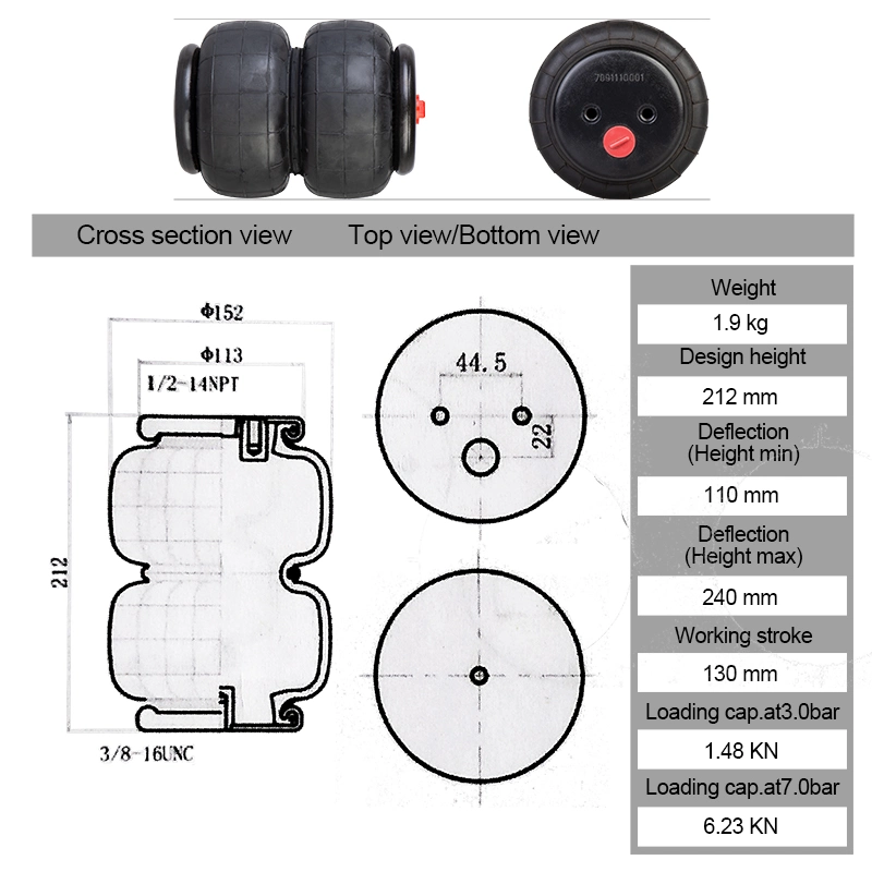 Heavy Duty Standard Air Ride Suspension Bag Air Springs 2e2500