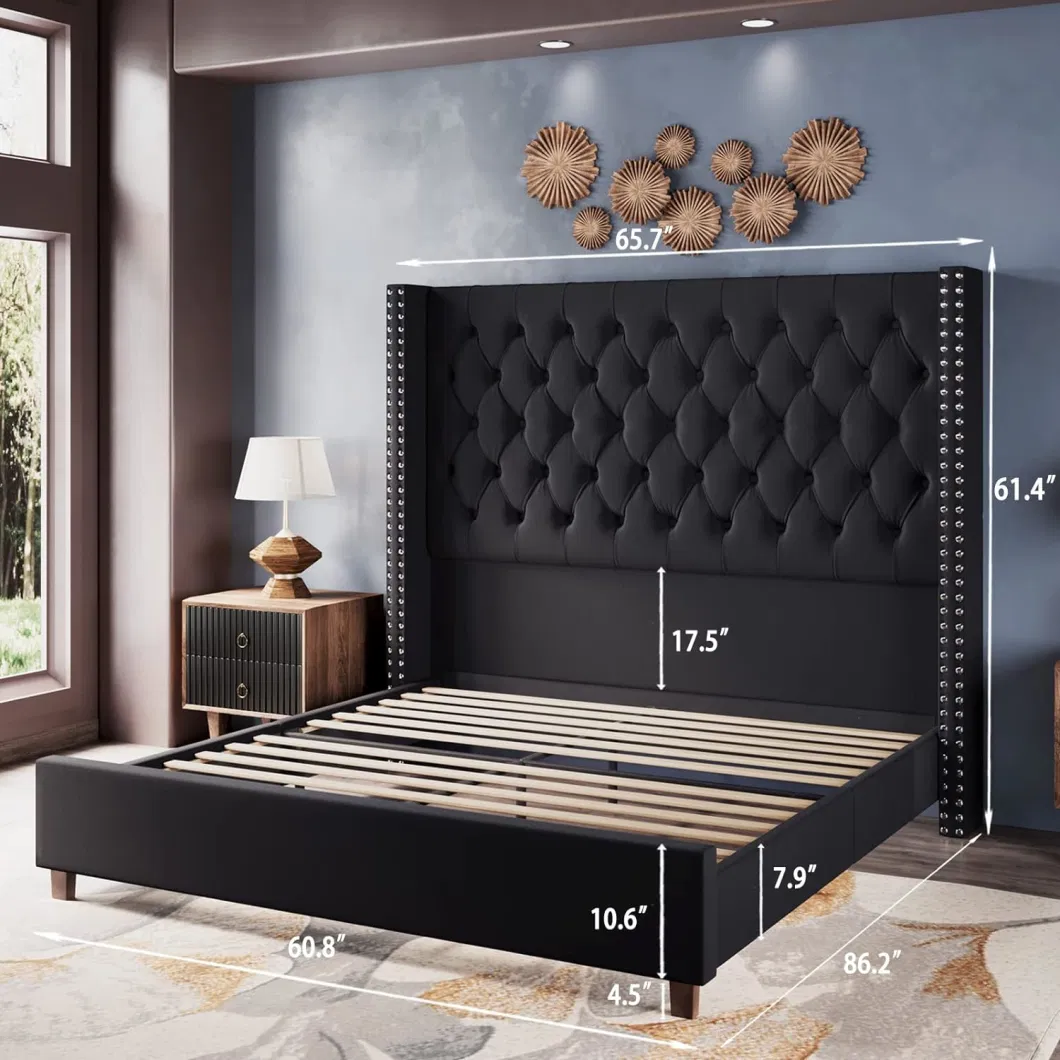 Manufacture Adjustable Customized Huayang King Full Size Velvet Bedroom Double Queen Bed