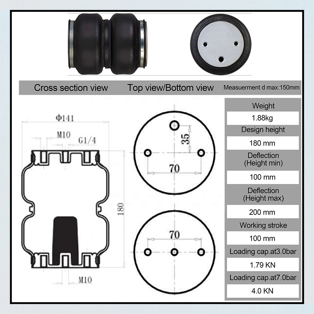 Air Ride Suspension Double Convolute Rubber Airbag Shock Absorber Air Springs 2e6X2