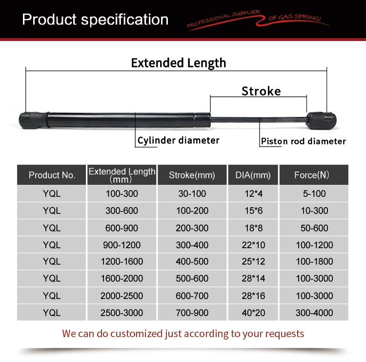 PA66 Piston Rod Lift Nitrogen Gas Spring Gas Pump