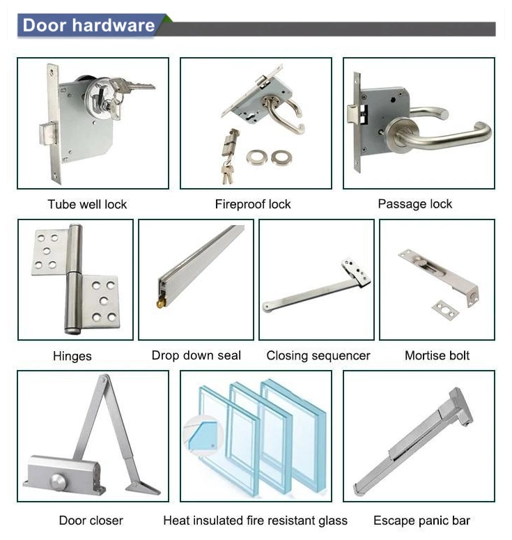 Fire Resistant Exit Doors Push Open Fire Rated Steel Doors with Panic Bar