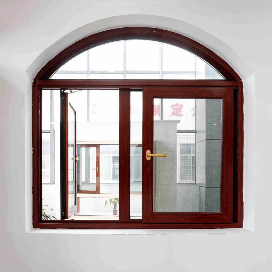 China Aluminum Factory Low E Tempered Thermal Insulation Glass Sliding/ Casement/ Opening Aluminium Window with Wood Grain Color