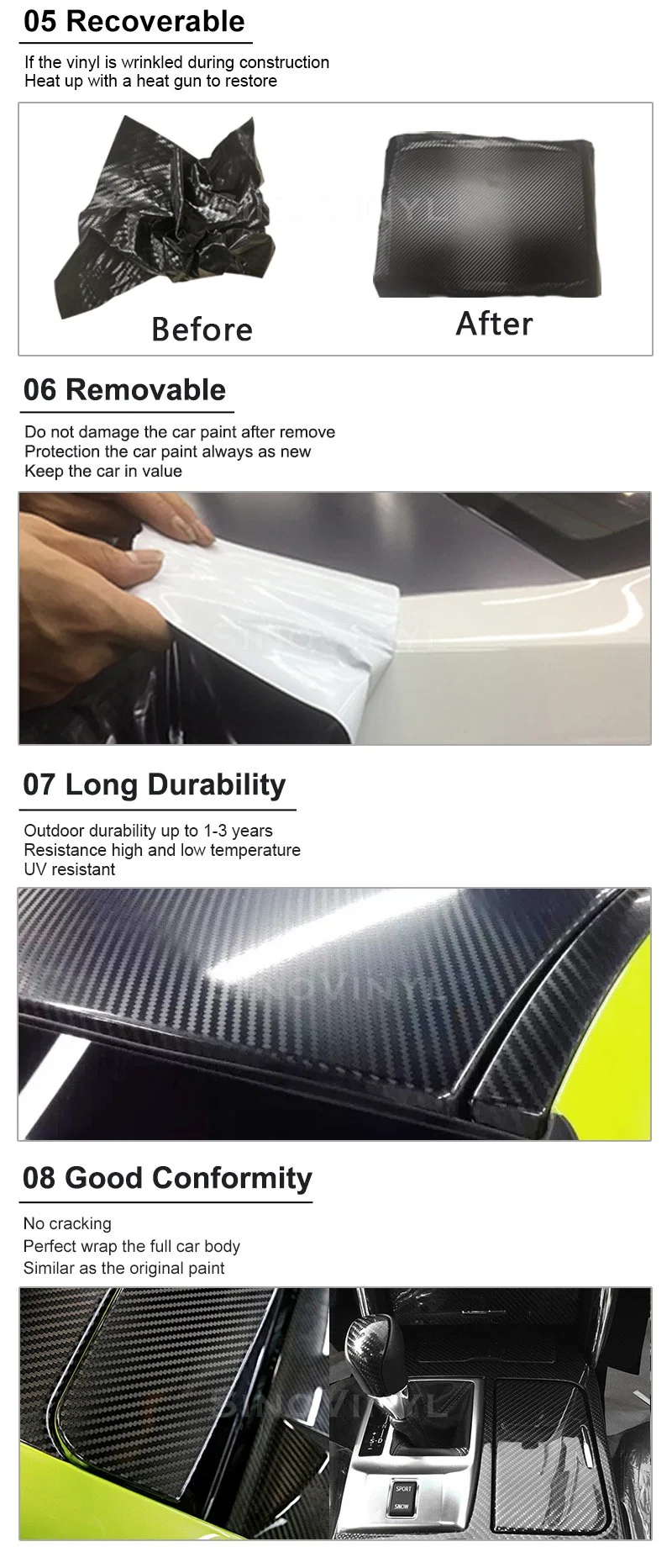 SINOVINYL 4D Carbon Fiber Sticker Car Door Sill Scuff Guard Auto Anti-Scratch for Cars Doors