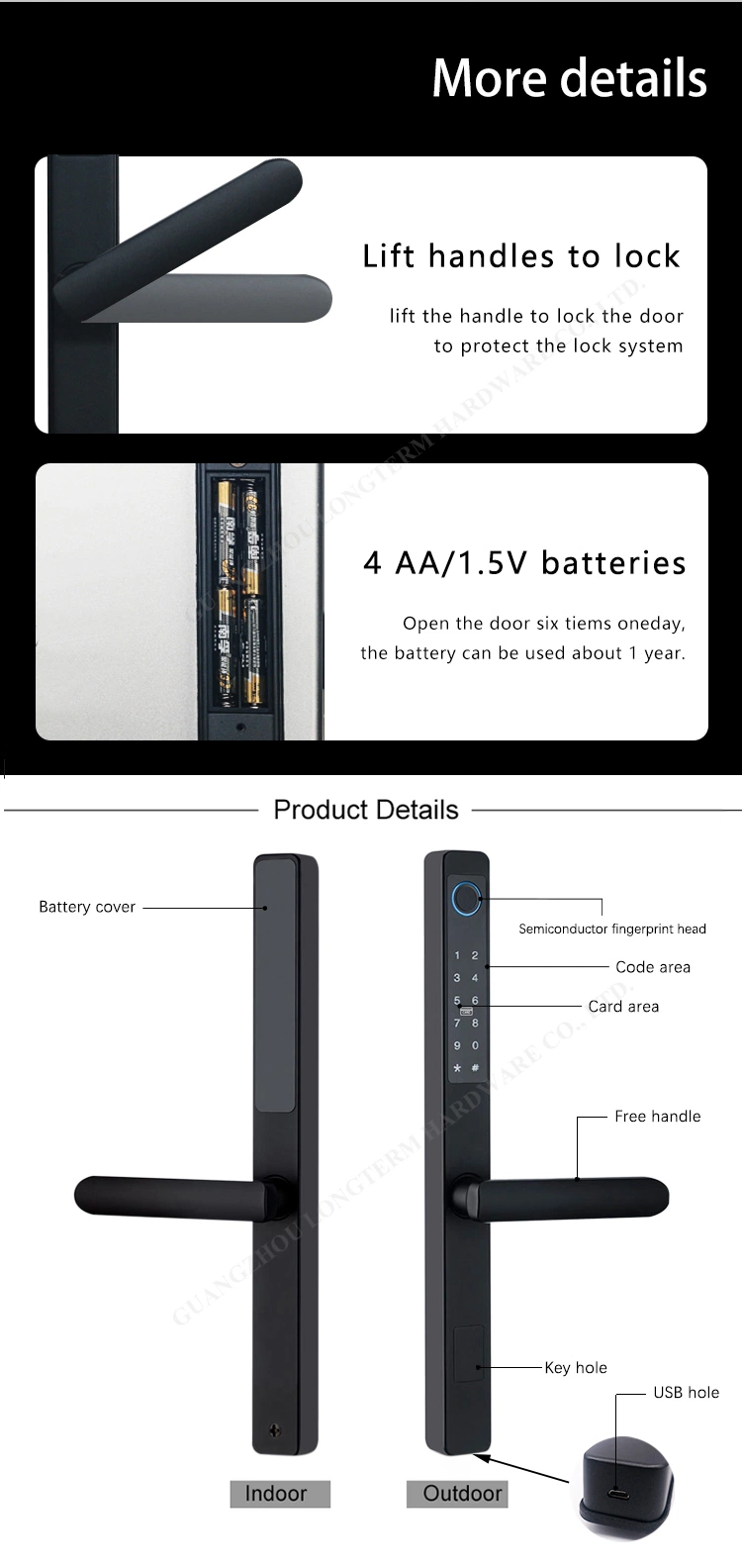 Tuya APP Zinc Alloy Apartment Biometric Fingerprint Digital Front Door Smart Door Lock