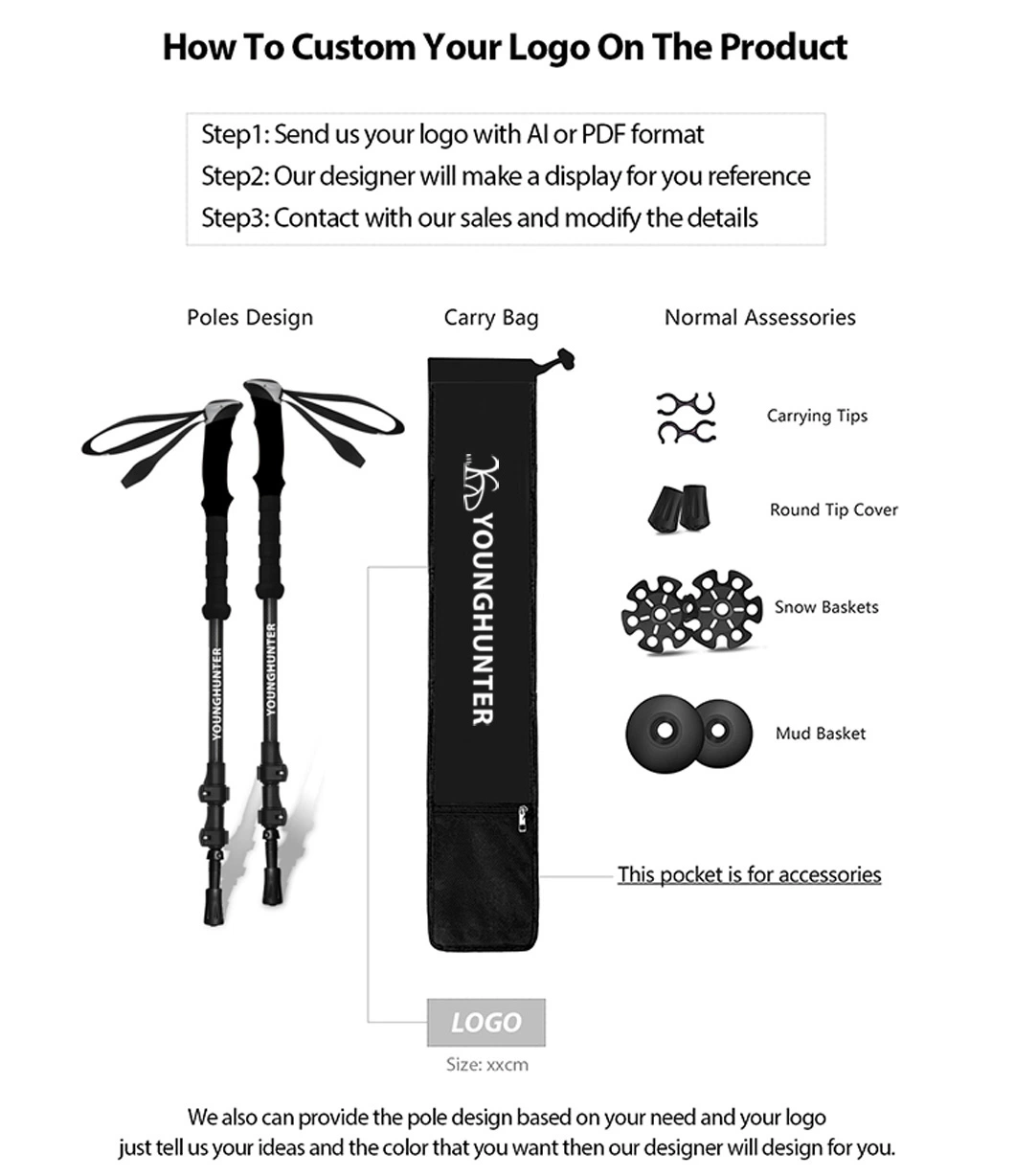 Outdoor Hiking 3 Section Aluminum Alloy Mountaineering Walking Stick Trekking Pole Climbing Alpenstock