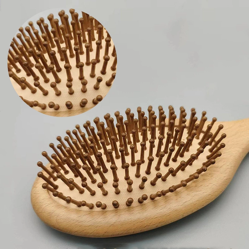 High Quality Beechwood Oval Massager Comb Detangling Hair Brush