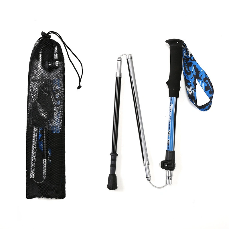 Nylon Webbing Aluminum Shock Folding Hiking Stick Alpenstock Walking Trekking Poles for Travel