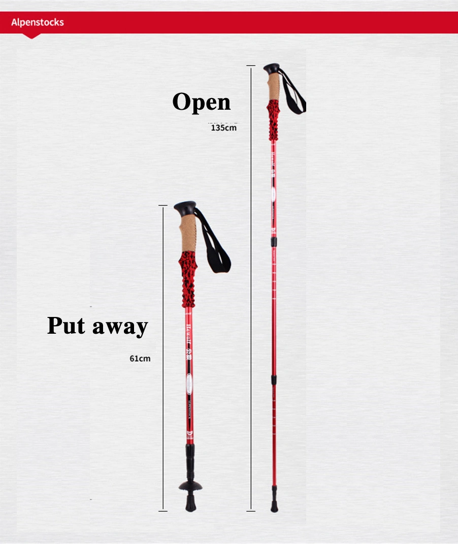 Strong Aluminum Telescopic Hiking Stick Shock-Absorbent 4 Season Cork Handle Trekking Pole