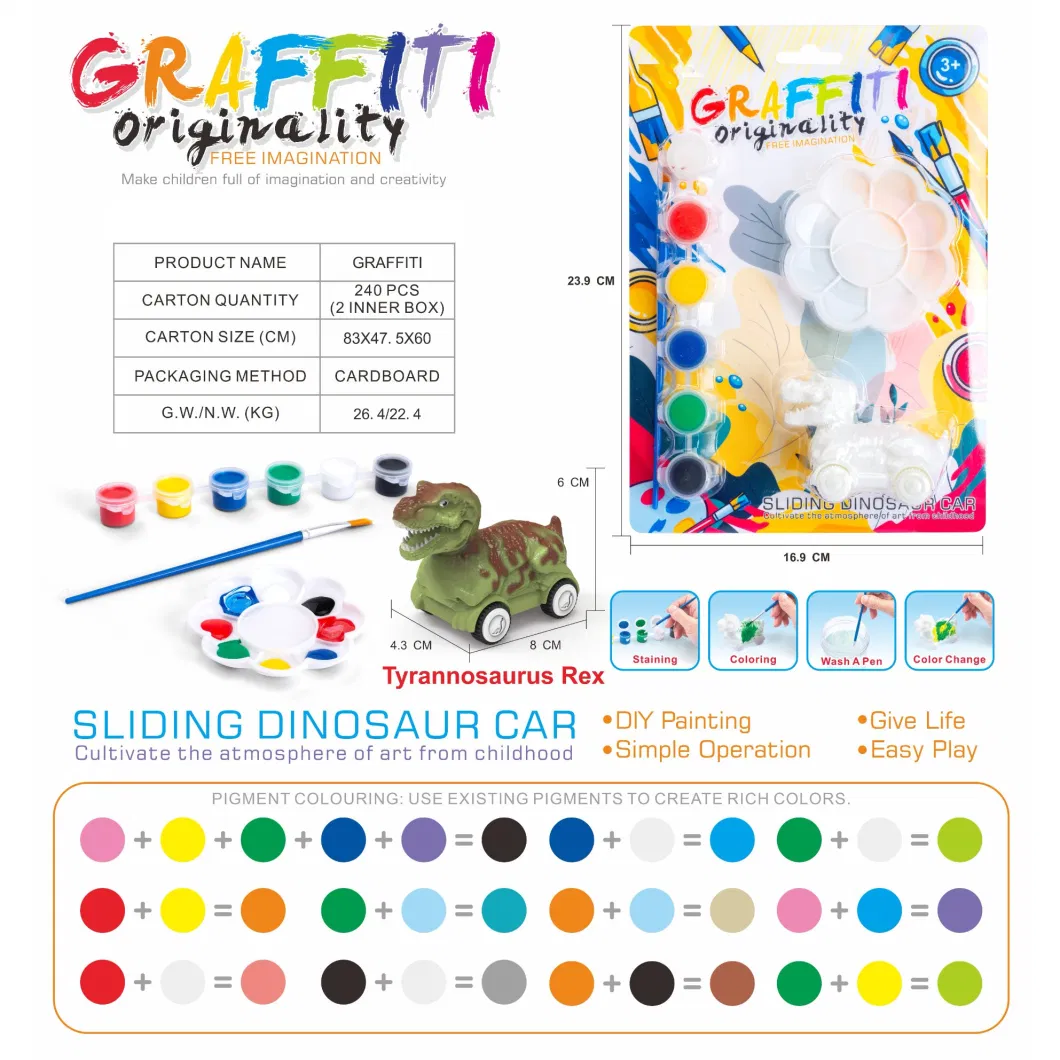 New Arrival Kids DIY Educational Toy Graffiti Sliding Dinosaur Car Painting Toy