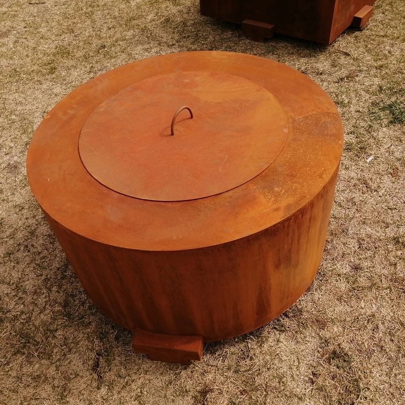 Backyard Fire Place Round Corten Steel Wood Burning Fire Pit Table