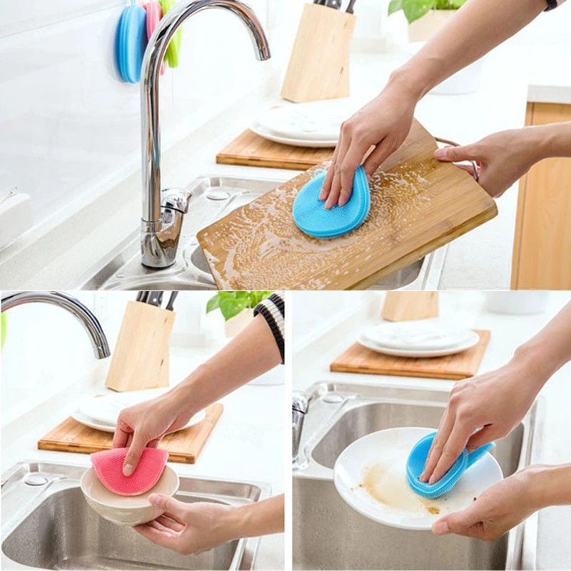 Multifunction Washable Dish Cleaning Brush Silicone Sponges Kitchen Scrub Brush for Dish Pot and Veggies Fruit