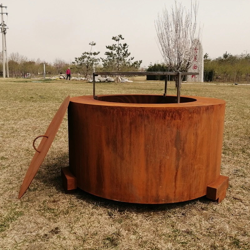 Corten Steel Wood Burning Fireplace Outdoor Round Firepit Table