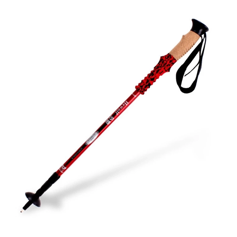 Strong Aluminum Telescopic Hiking Stick Shock-Absorbent 4 Season Cork Handle Trekking Pole